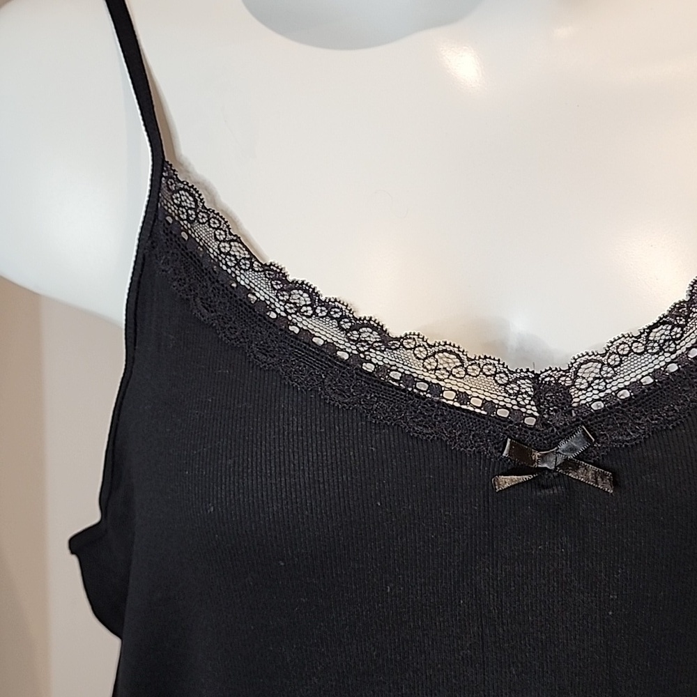 Torrid - Cotton Modal Rib Lace V-Neck Cami in Deep Black​​​​​​ - Picture 3 of 13